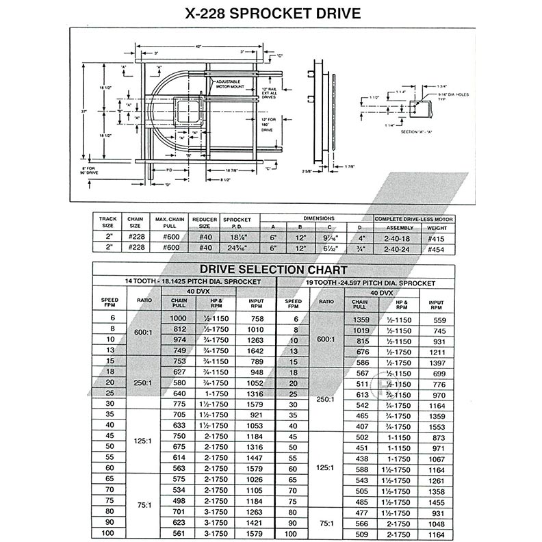 x-228 sprocket drive spec sheet
